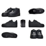 Nike Air Force 1 Low Black CW2288-001 multi-angle product view showing front, side, heel, top, outsole, and full silhouette details.