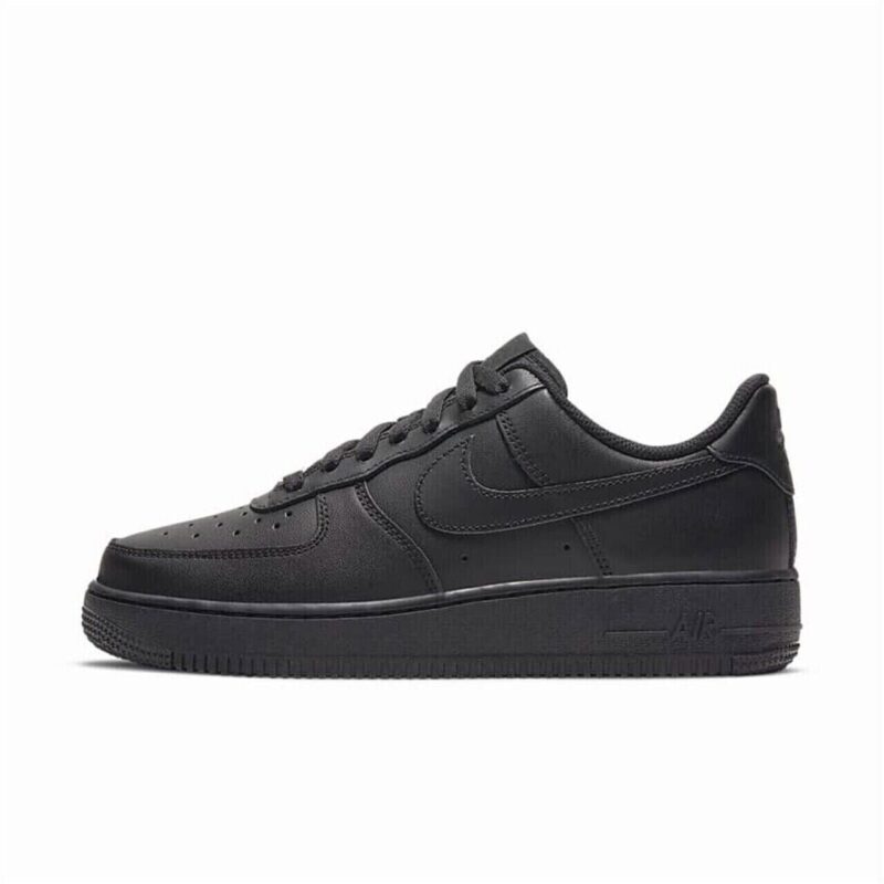 Side profile of Nike Air Force 1 Low Black CW2288-001 featuring tonal Nike Swoosh and classic AF1 silhouette.