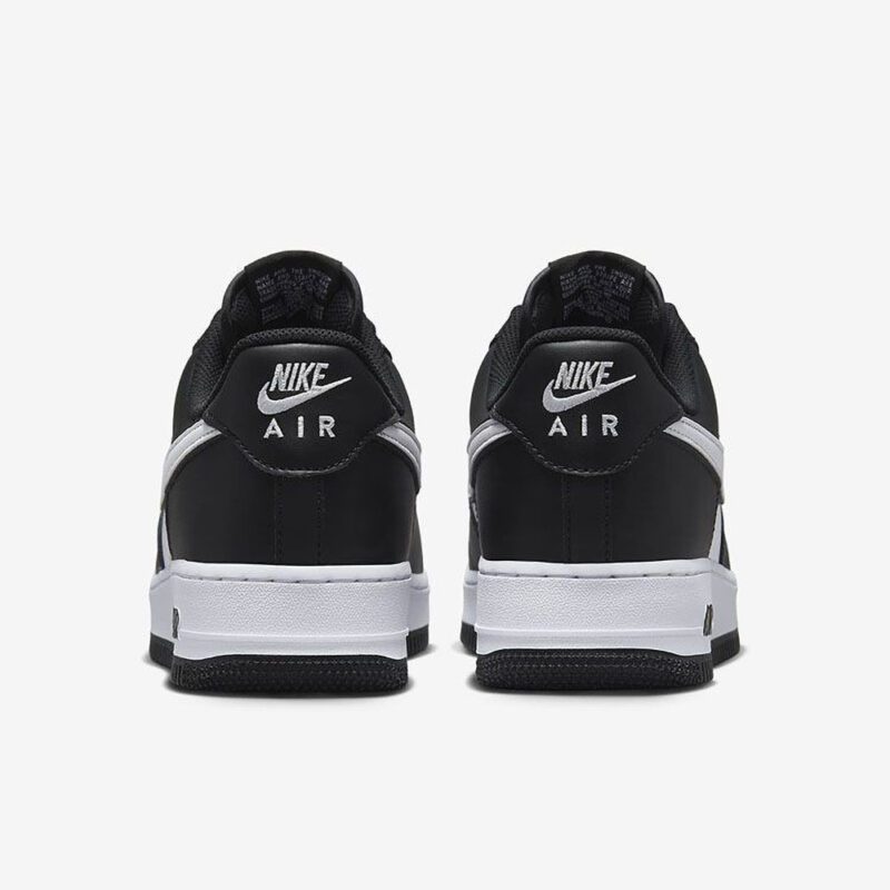 Rear view of Nike Air Force 1 Low Panda DV0788-001 displaying embroidered Nike Air branding and black heel panel details.