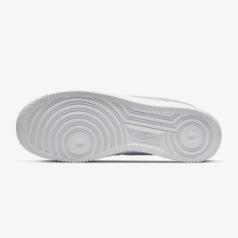 Nike Air Force 1 Low Triple White outsole showing circular pivot traction pattern and durable white rubber sole.