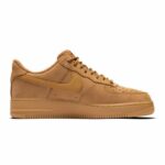 Medial side view of Nike Air Force 1 Low Wheat CJ9179-200 featuring full wheat nubuck upper and classic low-top silhouette.