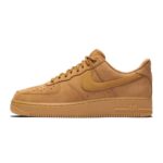 Side profile of Nike Air Force 1 Low Wheat CJ9179-200 with premium wheat nubuck upper, tonal Swoosh, and durable rubber outsole.