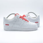 Nike Air Force 1 Supreme White side profile with Supreme box logo branding and white leather upper