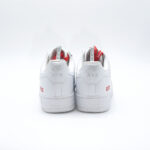 Supreme x Nike Air Force 1 White heel view with embroidered Nike Air branding and Supreme logo accents